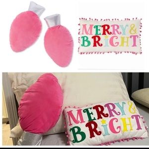 2 Pink christmas pillows - Set of 2 christmas pillows - Pink Christmas Lumbar